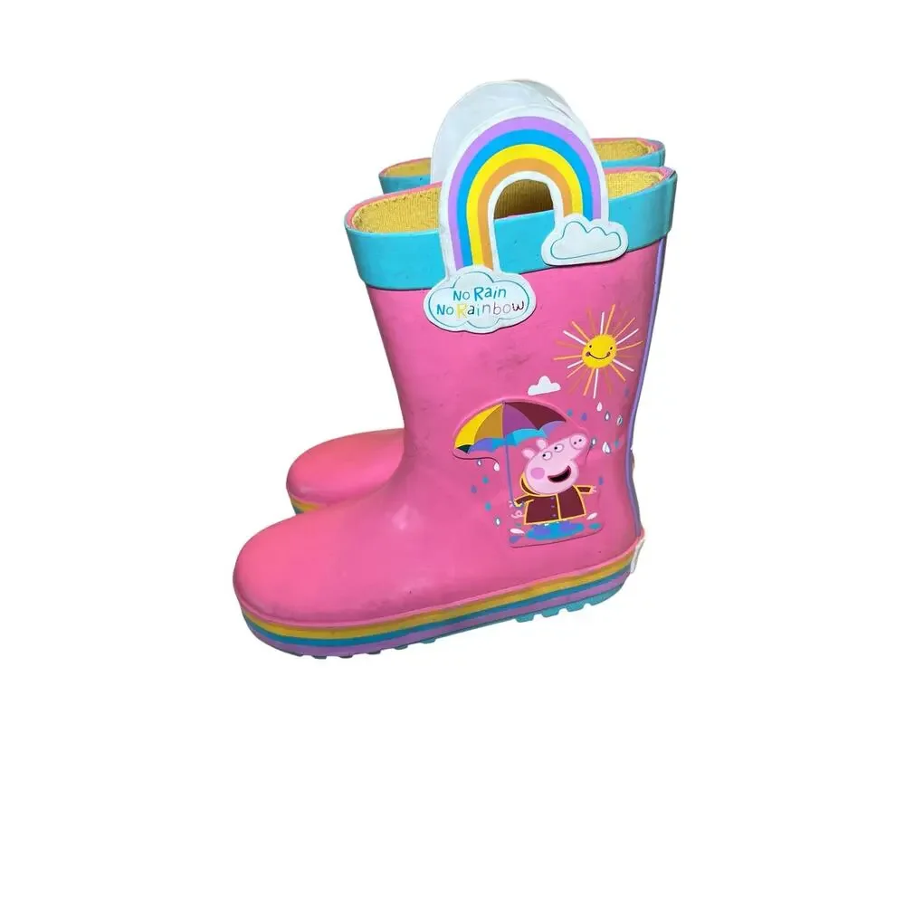 Wonder Nation Girl’s 11/12 Pink Peppa Pig 3-D Waterproof Skid-Free Rain Boots